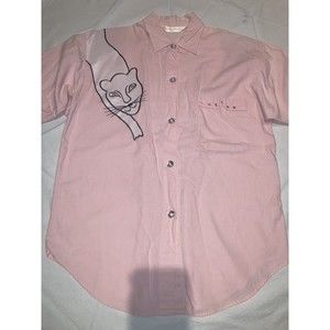 VTG 80s Princesa de Kennedy Pink Panther Button Up Blouse Size S M